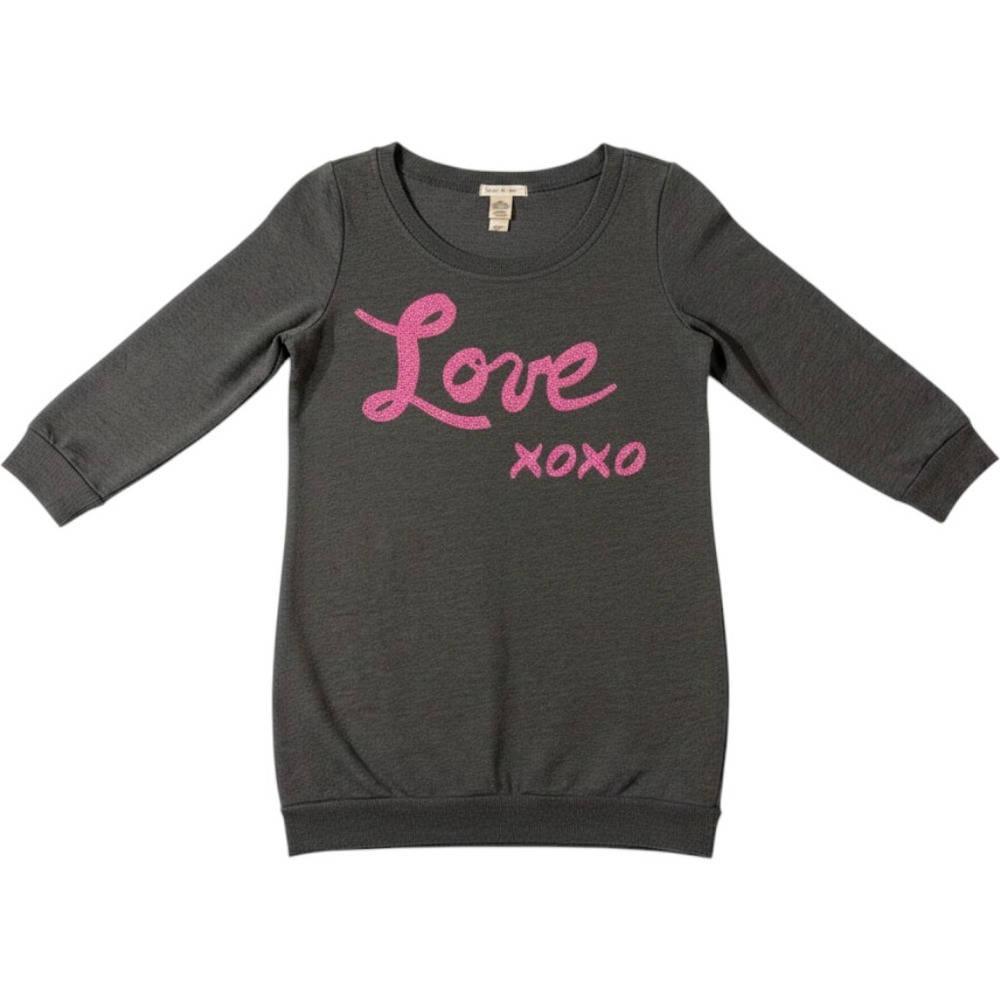 Belle du Jour Love XOXO Sequin Sweatshirt Women Medium Gray Pink 3/4 Sleeve OAJA